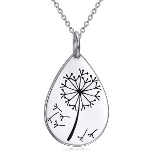 Sterling Silver Dandelion & Drop Shape Pendant Necklace-2