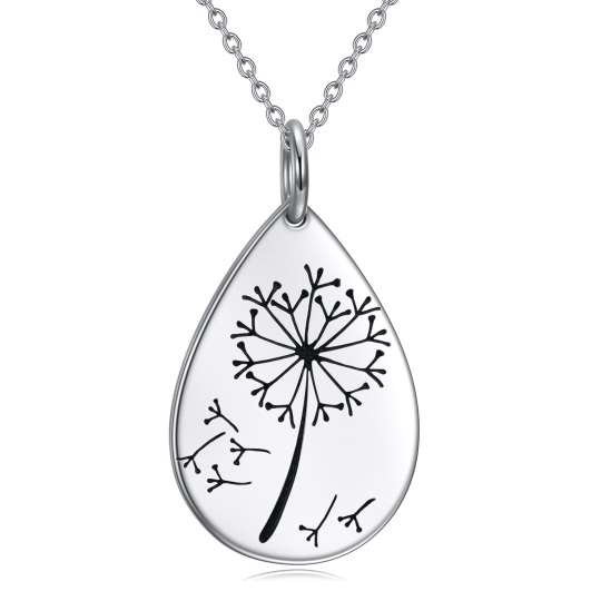 Sterling Silver Dandelion & Drop Shape Pendant Necklace