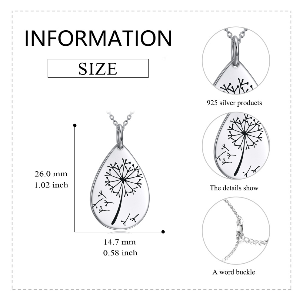 Sterling Silver Dandelion & Drop Shape Pendant Necklace-5