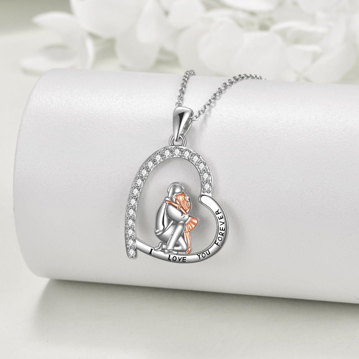 Sterling Silver Two-tone Father & Daughter & Heart Engraved Necklace for Women-3