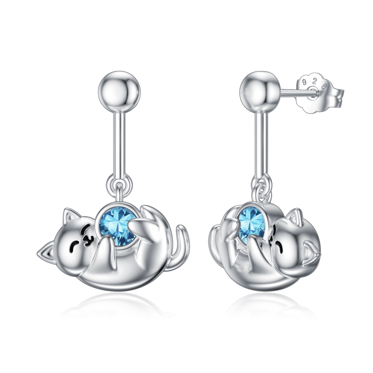 Sterling Silver December Birthstone Cubic Zirconia Cat Stud Earrings for Girls Women-1