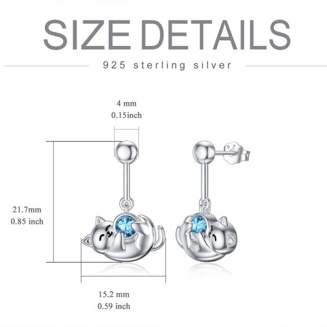 Sterling Silver December Birthstone Cubic Zirconia Cat Stud Earrings for Girls Women-4