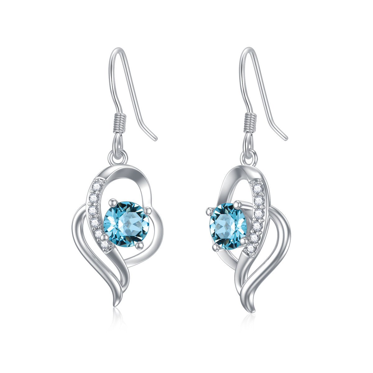 Sterling Silver December Birthstone Crystal Heart Drop Earrings for Girls Women-1