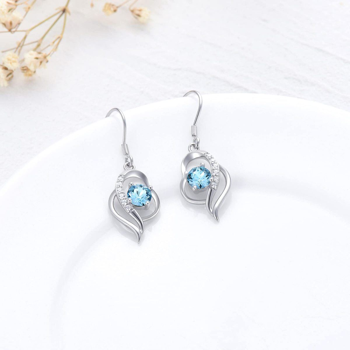 Boucles d'oreilles pendantes en argent sterling avec pierre de naissance de décembre et cristal en forme de cœur pour filles et femmes-3