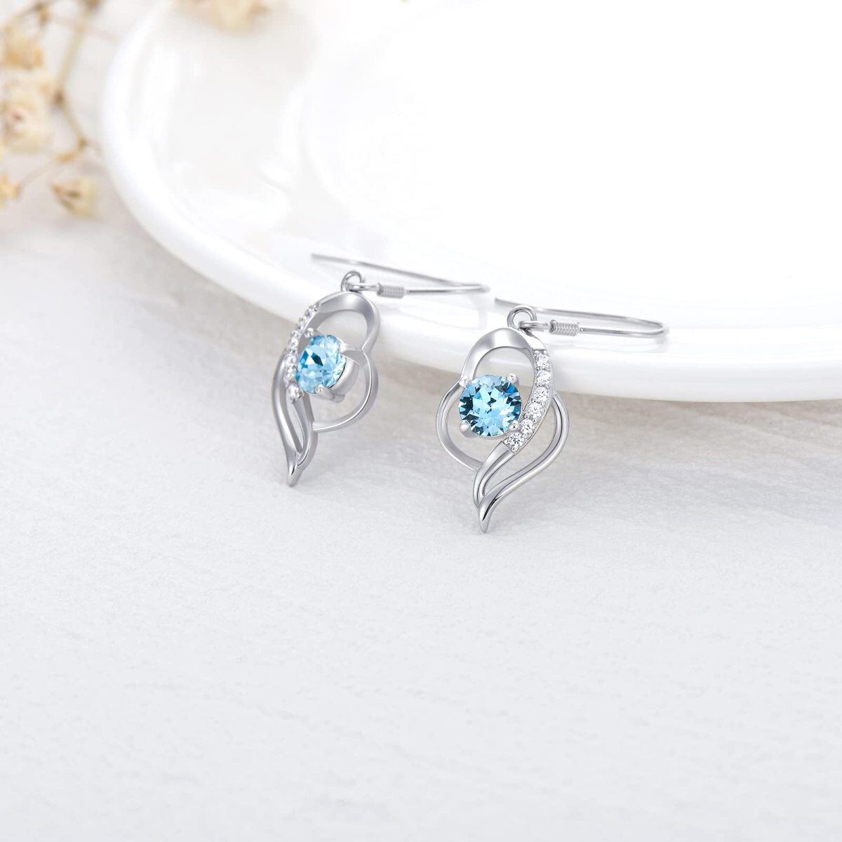 Sterling Silver December Birthstone Crystal Heart Drop Earrings for Girls Women-4