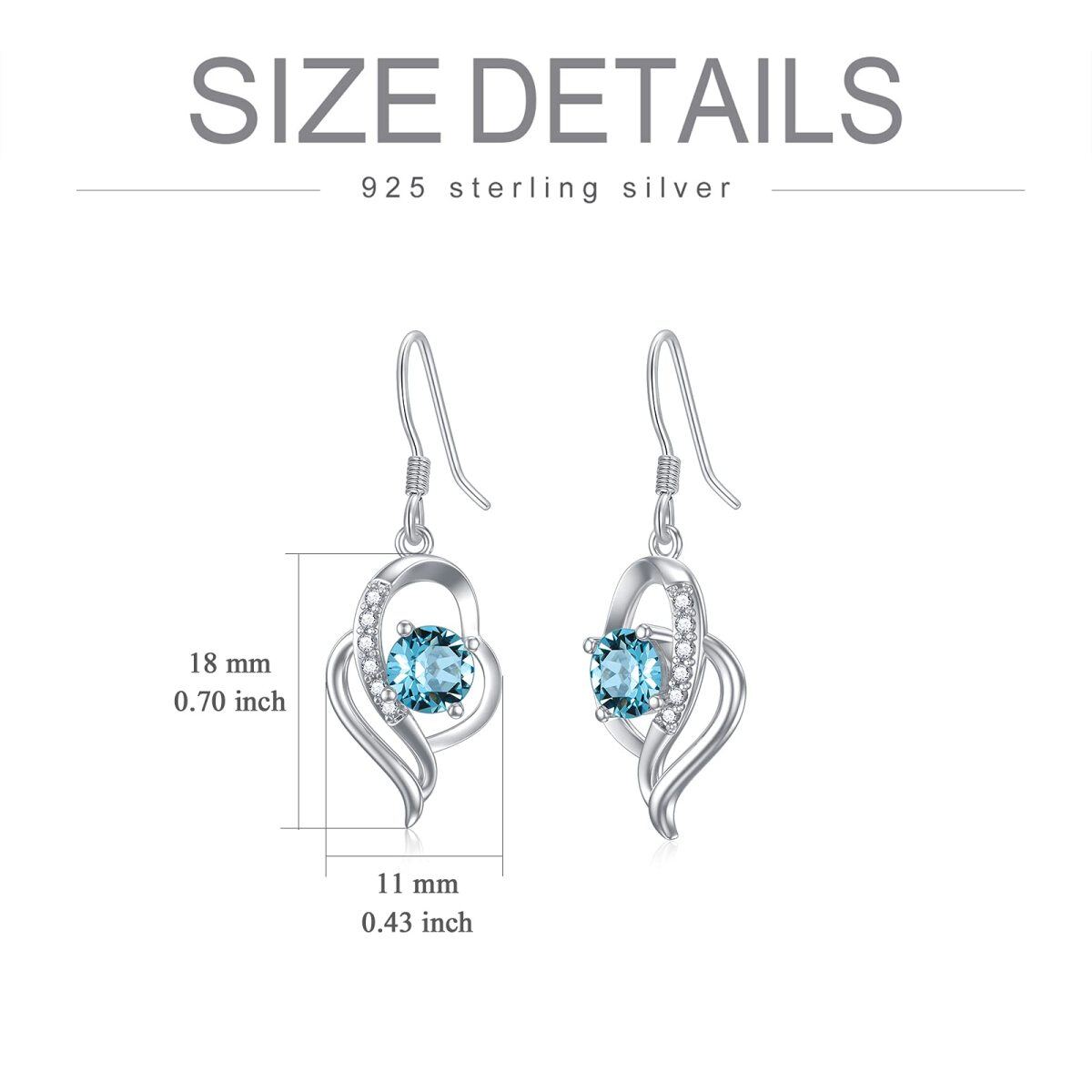 Sterling Silver December Birthstone Crystal Heart Drop Earrings for Girls Women-5