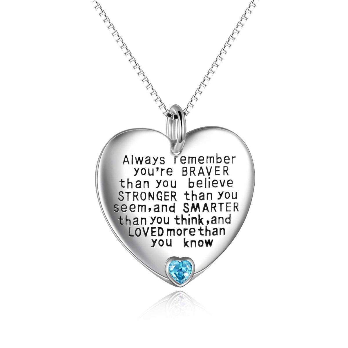 Plata de ley Diciembre Birthstone Cubic Zirconia Heart Pendant Inspirational Necklace-1