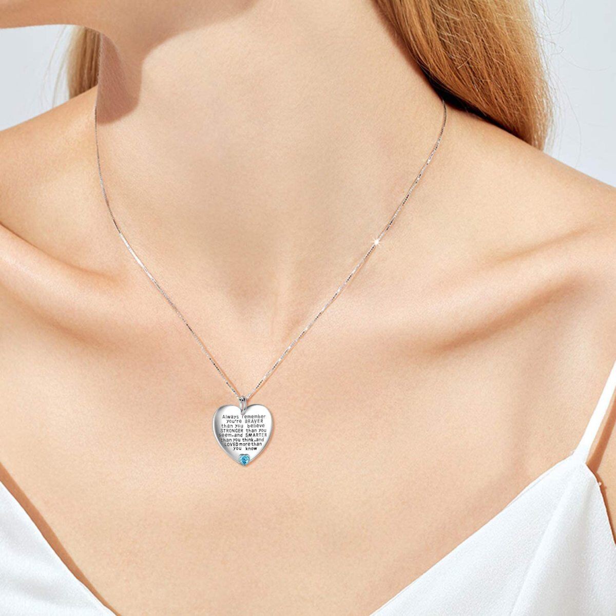 Plata de ley Diciembre Birthstone Cubic Zirconia Heart Pendant Inspirational Necklace-2