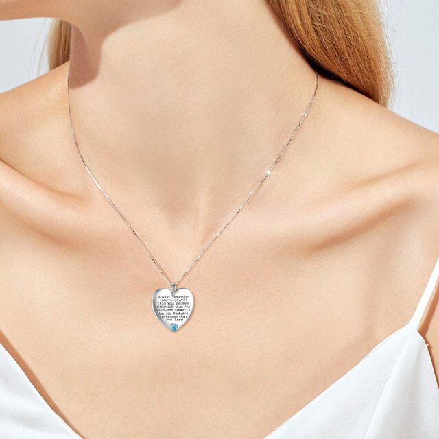 Sterling Silver December Birthstone Cubic Zirconia Heart Pendant Inspirational Necklace-2