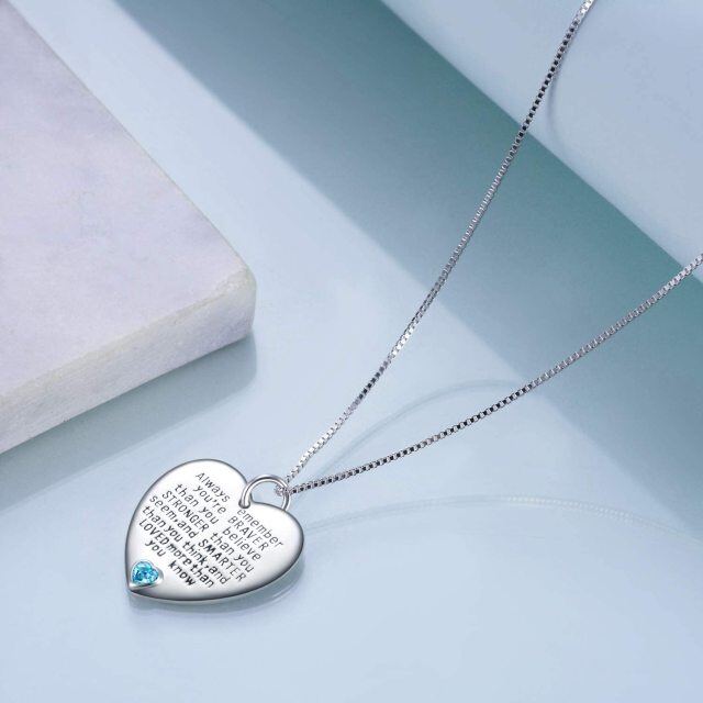 Plata de ley Diciembre Birthstone Cubic Zirconia Heart Pendant Inspirational Necklace-4