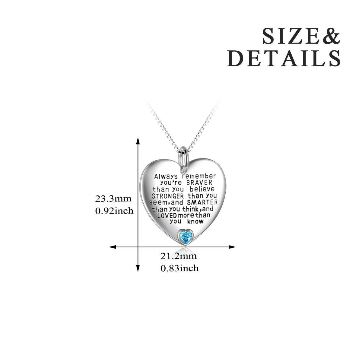 Plata de ley Diciembre Birthstone Cubic Zirconia Heart Pendant Inspirational Necklace-5