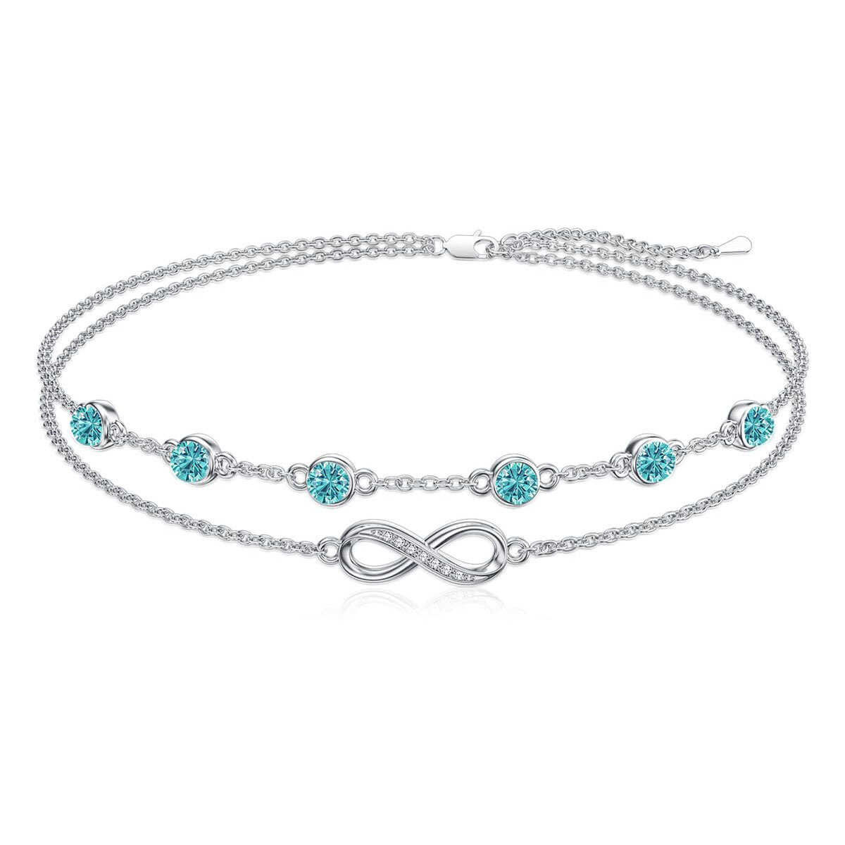 Bracelet de cheville multicouche en argent sterling avec pierre de naissance de décembre et symbole de l'infini et zircone cubique-1