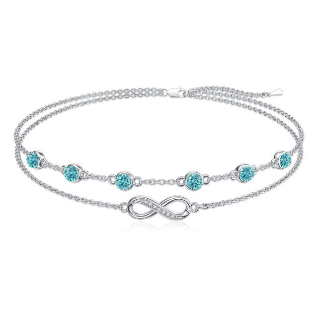 Sterling Silver Cubic Zirconia December Birthstone Infinity Symbol Multi-layered Anklet-1