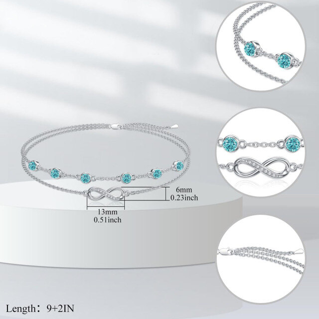 Bracelet de cheville multicouche en argent sterling avec pierre de naissance de décembre et symbole de l'infini et zircone cubique-4