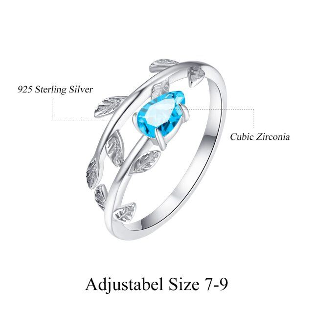 Bague ouverte en argent sterling avec pierre de naissance de décembre et feuilles en forme de poire et zircone cubique-4