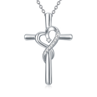 Sterling Silver Diamond Cross & Heart Pendant Necklace-39