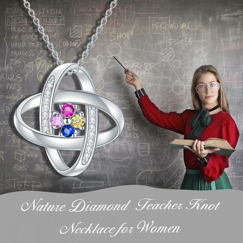 Sterling Silver Diamond Cross Knot Pendant Necklace-5