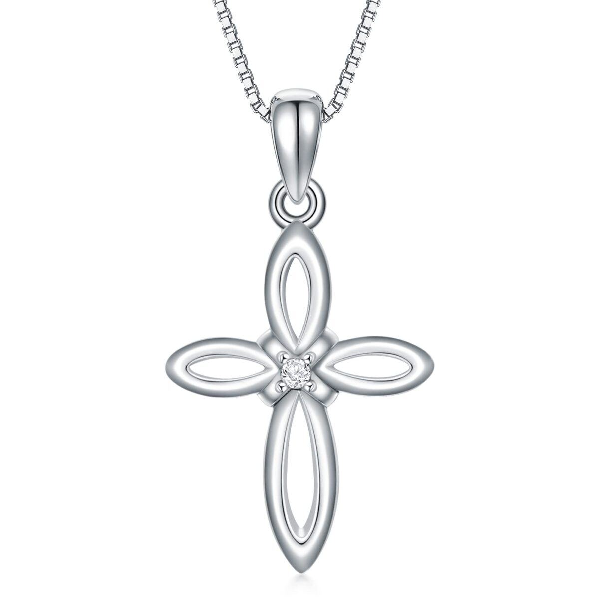 Collier en argent sterling avec pendentif en forme de croix et de nœud en forme de diamant-5