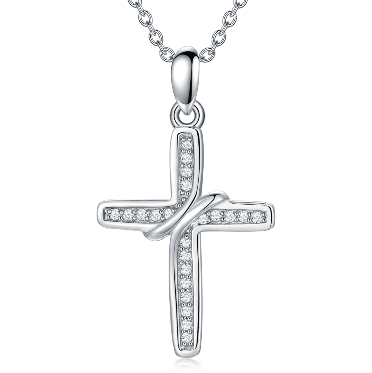 Sterling Silver Diamond Cross Pendant Necklace-1