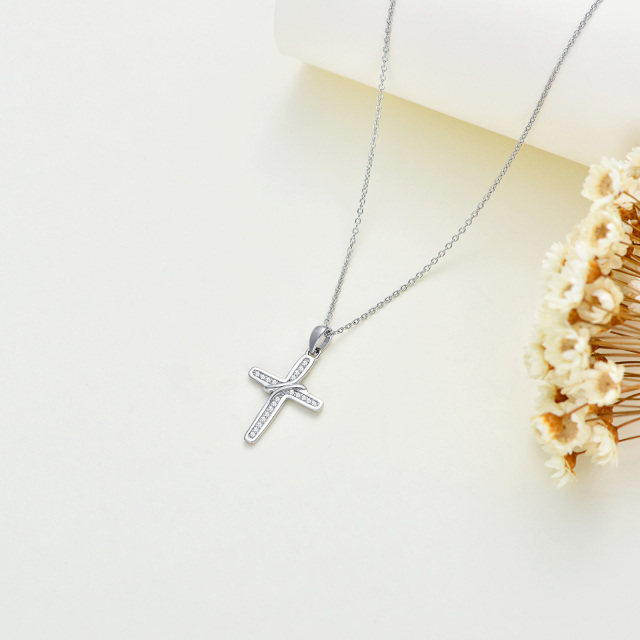 Sterling Silver Diamond Cross Pendant Necklace-3