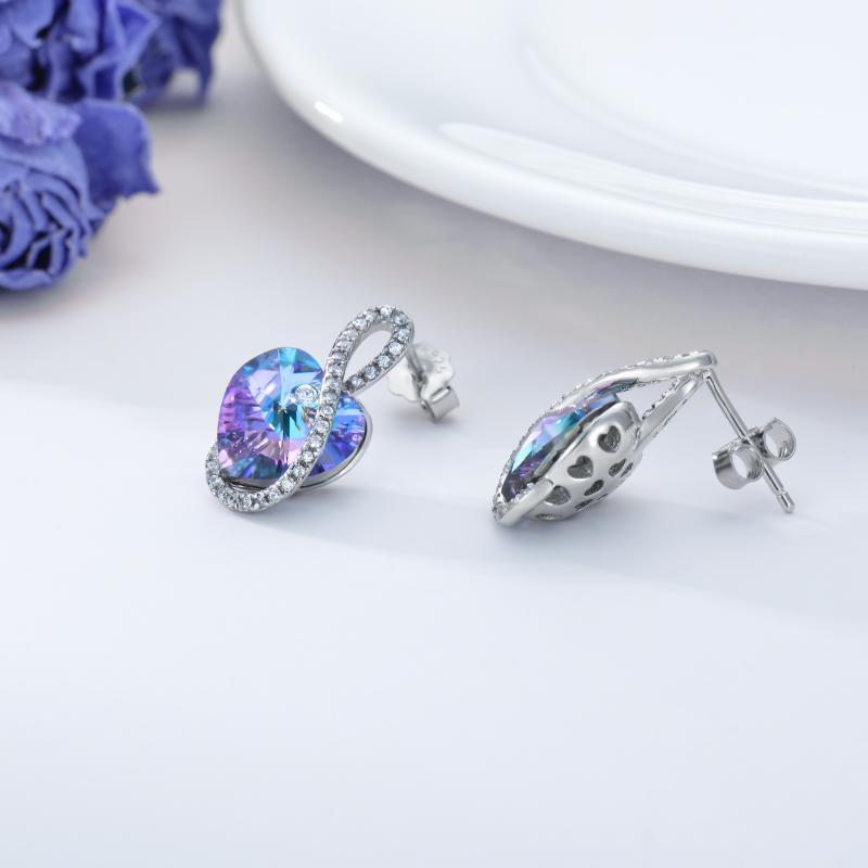 Sterling Sliver Infinity Heart embelezado amor brincos de cristal joias-5