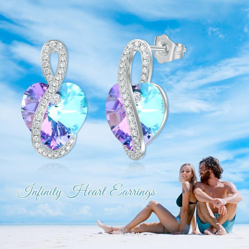 Sterling Sliver Infinity Heart embelezado amor brincos de cristal joias-6