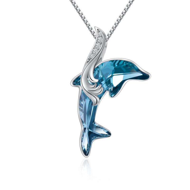 Sterling Silver Diamond Dolphin Pendant Necklace-3