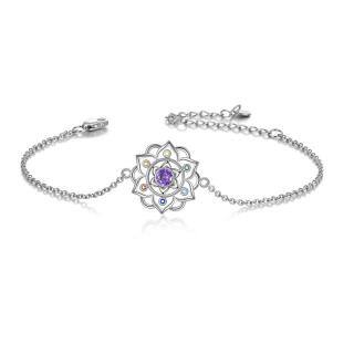 Sterling Silver Diamond Lotus Charm Bracelet-55