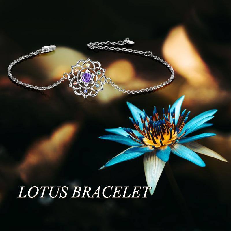 Pulsera con colgante de loto y diamantes en plata de ley-6