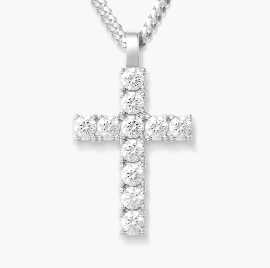 Sterling Silver Diamond Micro Studded Cross Pendant
