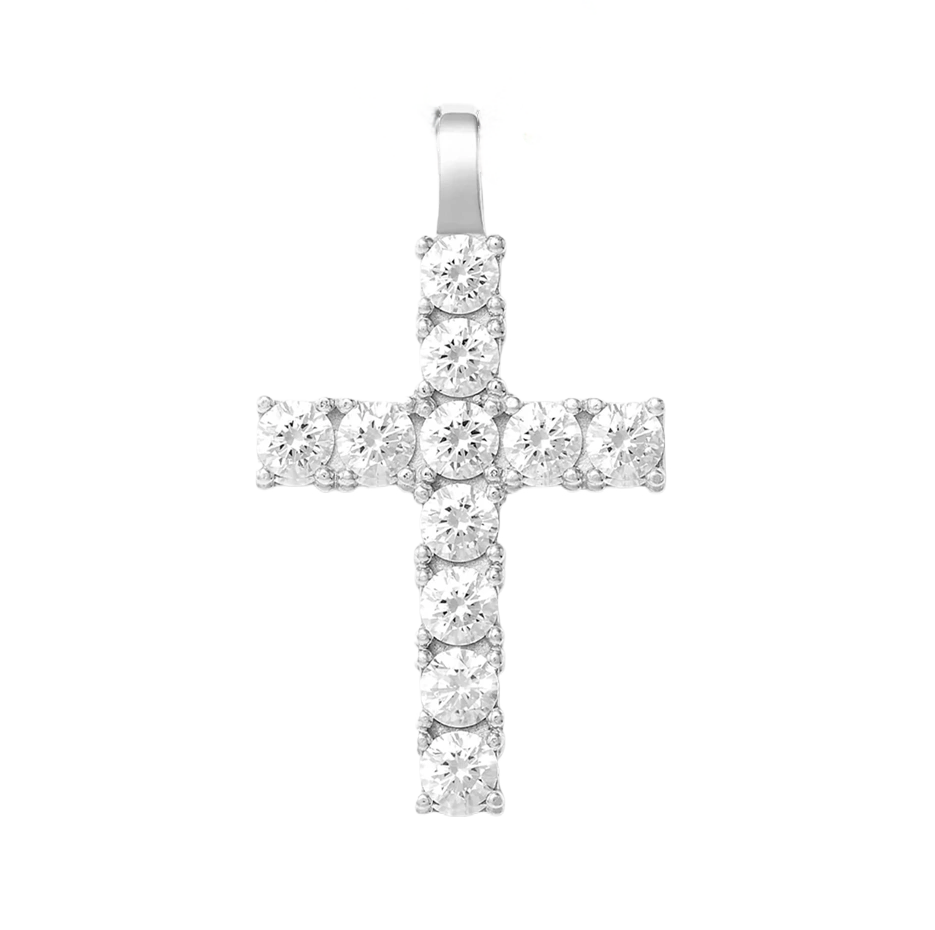 Sterling Silver Diamond Micro Studded Cross Pendant-1