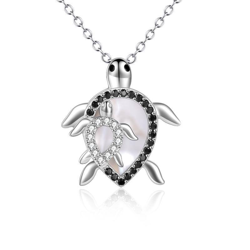 Sterling Silver Diamond Sea Turtle Pendant Necklace-1