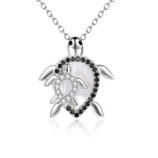 Sterling Silver Diamond Sea Turtle Pendant Necklace-55