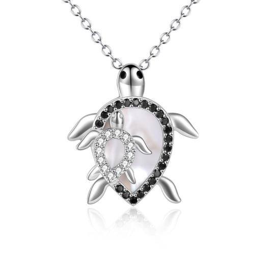 Collier pendentif tortue de mer en argent sterling et diamants