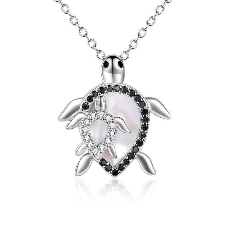 Sterling Silver Diamond Sea Turtle Pendant Necklace-10