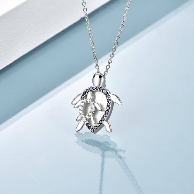 Sterling Silver Diamond Sea Turtle Pendant Necklace-4