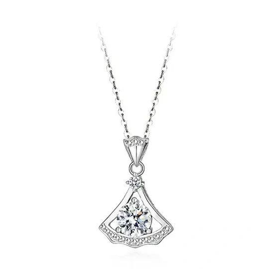 Collier pendentif secteur en argent sterling avec diamant