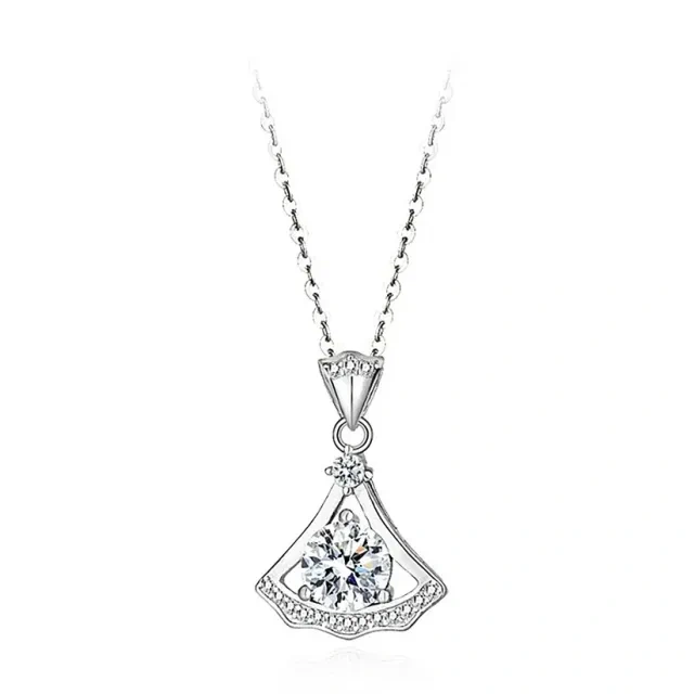 Sterling Silver Diamond Sector Pendant Necklace-1