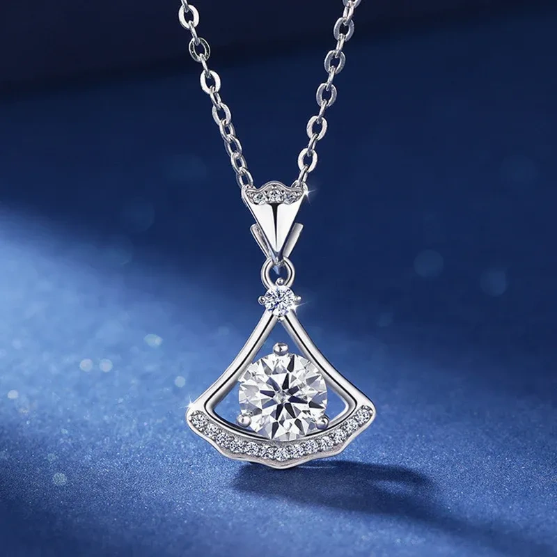 Sterling Silver Diamond Sector Pendant Necklace-4