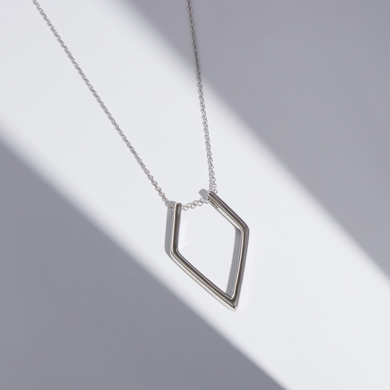 Sterling Silver Diamond Shaped Ring Holder Pendant Necklace-4