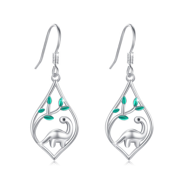 Sterling Silver Dinosaur Drop Earrings-1