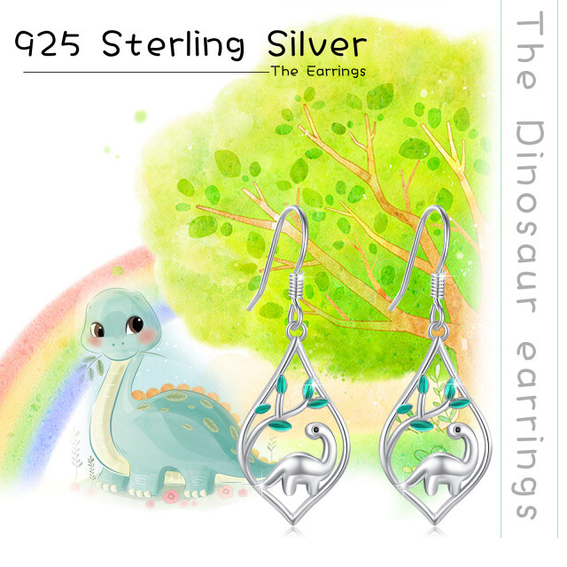 Sterling Silver Dinosaur Drop Earrings-6