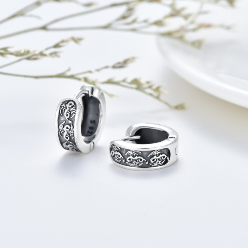 Brincos de prata esterlina com argola de dinossauro para homem-4