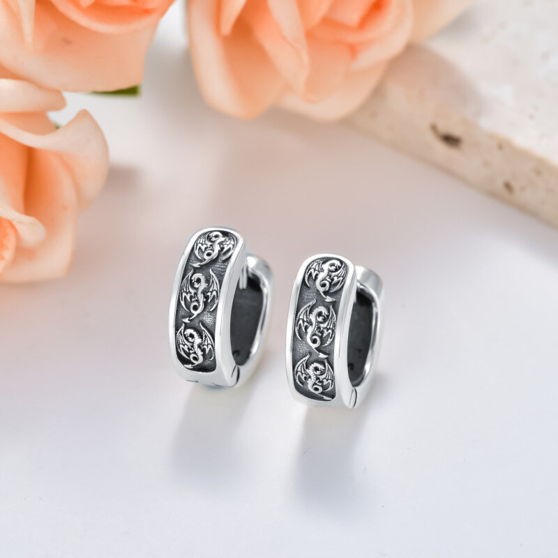 Brincos de prata esterlina com argola de dinossauro para homem-5