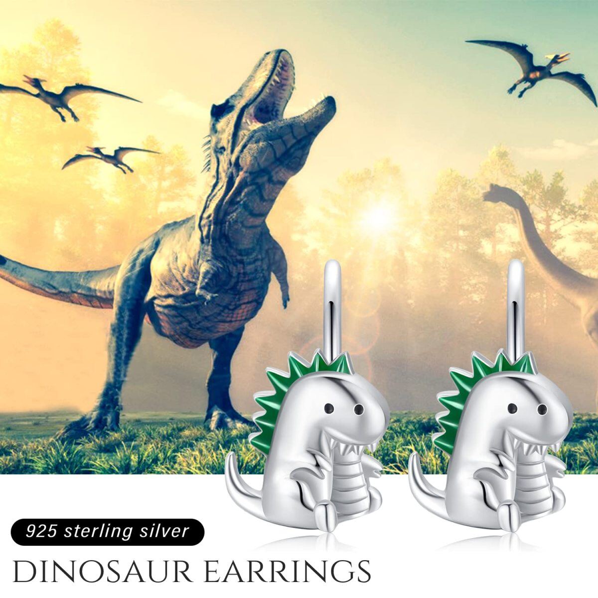 Sterling Silver Dinosaur Hoop Earrings-6