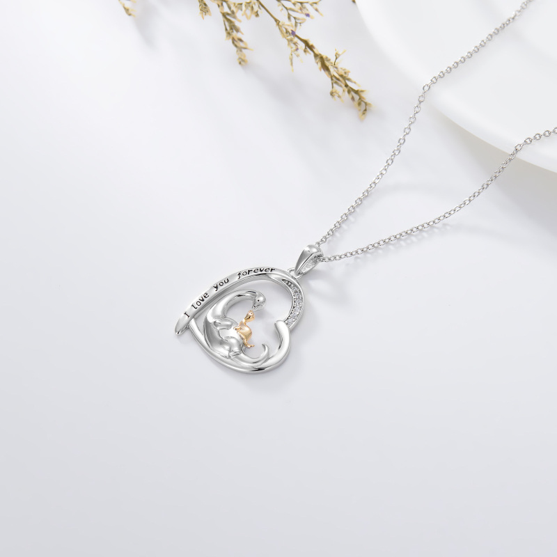 Sterling zilveren cubic zirconia dinosaurus mama & baby hart hanger ketting met gegraveerd woord-4