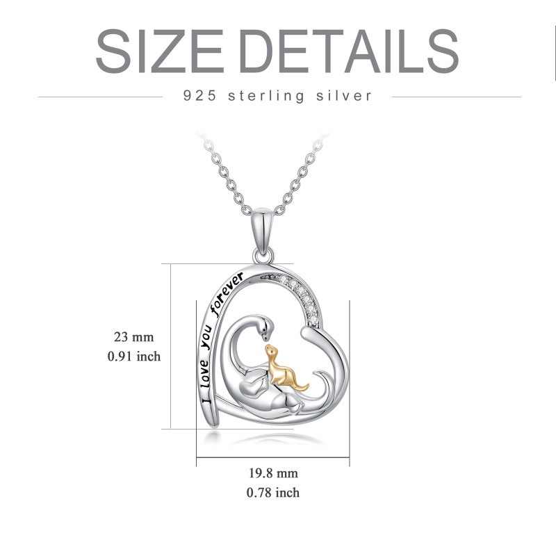 Sterling zilveren cubic zirconia dinosaurus mama & baby hart hanger ketting met gegraveerd woord-5