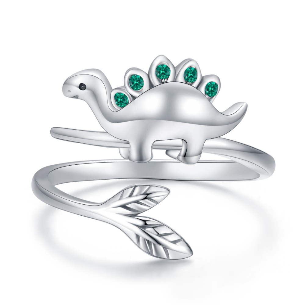 Bague ouverte dinosaure en argent sterling et oxyde de zirconium-1