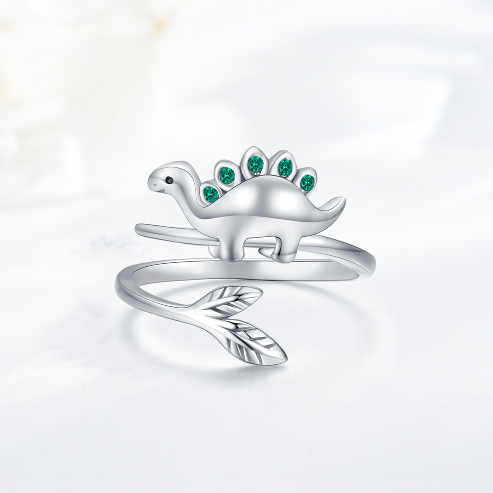 Bague ouverte dinosaure en argent sterling et oxyde de zirconium-4