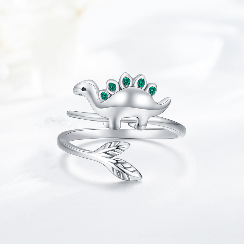 Sterling zilveren dinosaurus open ring met kubieke zirkonia-4